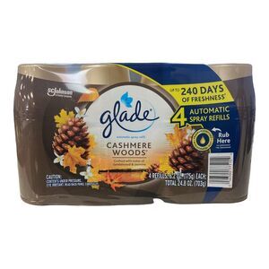 Glade Automatic Spray Air Freshener Refill Bottles, 6.2oz, Cashmere Woods, 4 Pk